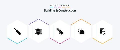 construção e construção 25 pacote de ícones glifo incluindo caminhão. construção. esquentar. guindaste. lâmina vetor