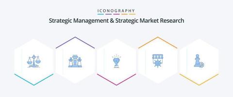 gerenciamento estratégico e pesquisa estratégica de mercado 25 pacote de ícones azuis, incluindo negócios. compras. tática. comprar. prêmio vetor