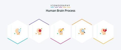processo do cérebro humano 25 pacote de ícones planos, incluindo mente. cabeça. mente. escrever. mente vetor