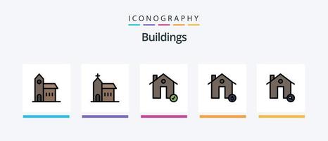 linha de edifícios cheia de 5 ícones incluindo bandeira. arquitetura. propriedade. plantar. edifícios. design de ícones criativos vetor