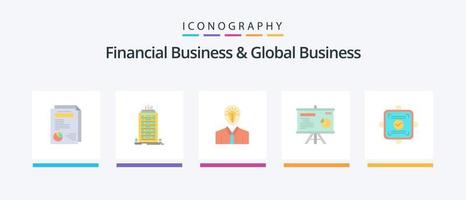 negócios financeiros e pacotes de ícones planos de 5 negócios globais, incluindo ok. projetor. homem. quadro. crescimento. design de ícones criativos vetor