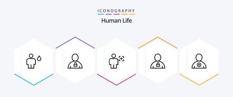 pacote de ícones humanos de 25 linhas, incluindo humano. avatar. cadeado. reconhecimento. humano vetor