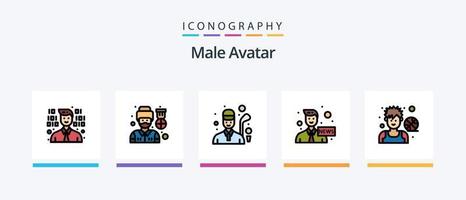 a linha de avatar masculino preencheu o pacote de 5 ícones, incluindo o jogador. basquetebol. jogador. avatar. palhaço. design de ícones criativos vetor