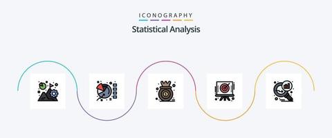 linha de análise estatística preenchida com 5 ícones planos, incluindo alvo. quadro. Estatisticas. seta. gráfico vetor