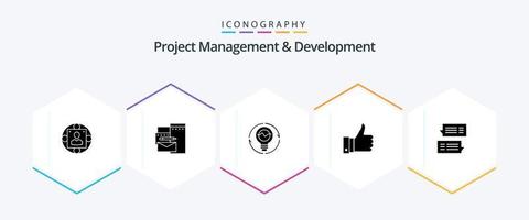 gerenciamento de projetos e desenvolvimento pacote de ícones de 25 glifos, incluindo comentários. lâmpada elétrica. corporativa. luz. ideia vetor