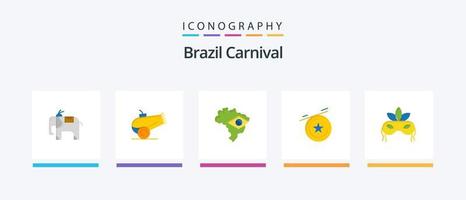 Carnaval do Brasil Flat 5 Icon Pack, incluindo carnaval. brasil. brasil. brasil. mapa. design de ícones criativos vetor