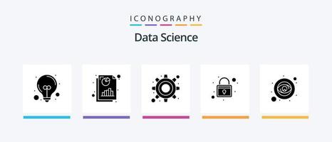 pacote de ícones de glifo 5 de ciência de dados, incluindo exibição. olho. roda dentada. servidor. proteção. design de ícones criativos vetor
