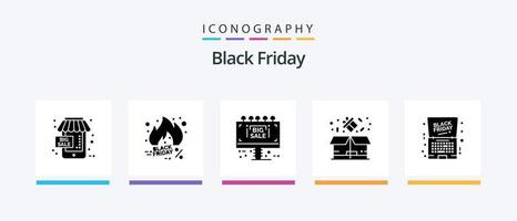 Black Friday Glyph 5 Icon Pack, incluindo sexta-feira. percentagem. tendendo. pacote. placa de venda. design de ícones criativos vetor