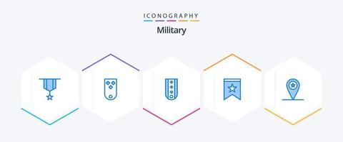pacote militar de 25 ícones azuis, incluindo insígnias. distintivo. classificação. listrado. militares vetor