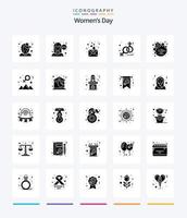 pacote de ícones pretos sólidos de glifos criativos para o dia 25 das mulheres, como presente. dia. dia. Vênus. sinal vetor