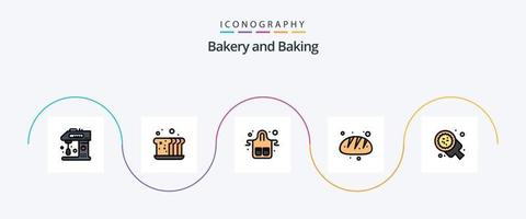 linha de cozimento cheia de pacote de 5 ícones planos, incluindo pão. padaria. comida. restaurante. luvas vetor