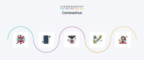 linha de coronavírus cheia de pacote de ícones de 5 planos, incluindo sangue. micróbio. bastão. germes. vírus vetor