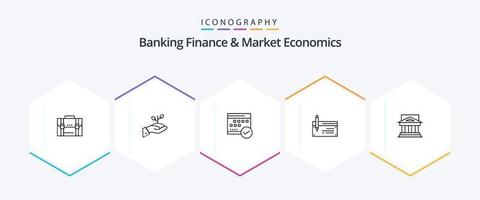 pacote de ícones de 25 linhas de finanças bancárias e economia de mercado, incluindo calendário. aprovado. caridade. agendar. dinheiro vetor