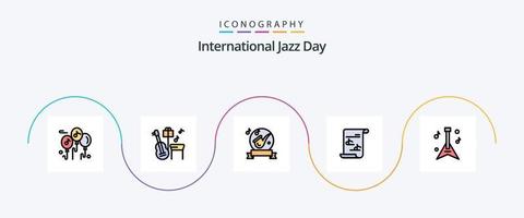 linha do dia internacional do jazz cheia de pacote de ícones de 5 planos, incluindo música. guitarra. música. lista de reprodução. meios de comunicação vetor