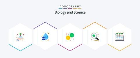 pacote de ícones planos de biologia 25, incluindo planta. pesquisar. biologia. microrganismo. bactérias vetor