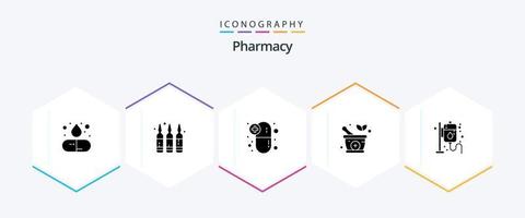 pacote de ícones de 25 glifos de farmácia, incluindo remédios. pingar. cápsula. natural. ervas vetor