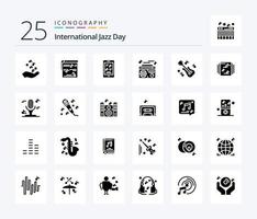 dia internacional do jazz 25 pacote de ícones de glifos sólidos incluindo . música . multimídia . multimídia . vetor