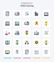 aprendizagem online criativa 25 pacote de ícones planos, como software. DVD. estudar. disco. documento vetor