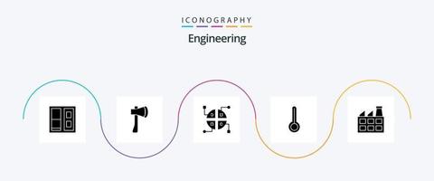 pacote de ícones de glifo 5 de engenharia, incluindo indústria. construção. construção. clima. temperatura vetor
