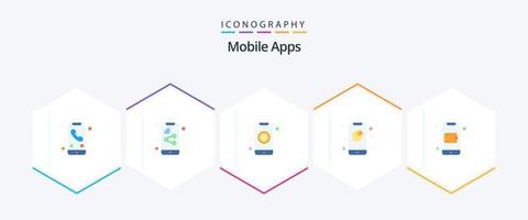 aplicativos móveis 25 pacotes de ícones planos, incluindo online. aplicativo. aplicativo. interação. análise vetor
