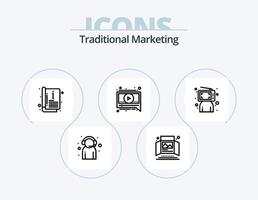 design de ícone do pacote de 5 ícones de linha de marketing tradicional. . mãos. bloco de anotações. presente. pagar vetor