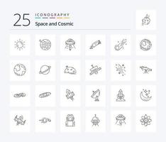 pacote de ícones de 25 linhas de espaço, incluindo meteoro. asteróide. quadrado. marte. ovni vetor