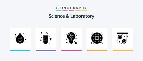 pacote de ícones de glifo de ciência 5, incluindo polia. Ciência. lâmpada. vírus. bactérias. design de ícones criativos vetor