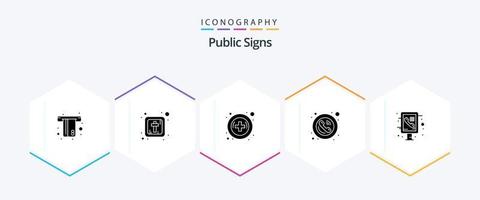 pacote de ícones de sinais públicos de 25 glifos, incluindo telefone. infográfico. médico. Telefone. público vetor