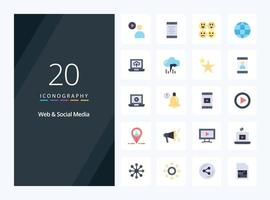 20 ícone de cor plana da web e mídia social para apresentação vetor