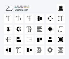 design 25 pacote de ícones de glifos sólidos, incluindo design. escala. alinhar. Fonte. caminho vetor