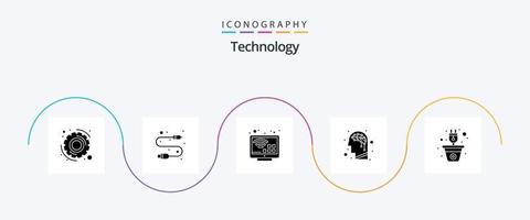 pacote de ícones glyph 5 de tecnologia, incluindo energia. plantar. Internet. energia. cérebro vetor