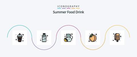 linha de bebida de comida de verão cheia de pacote de 5 ícones plana, incluindo comida. fruta. comida. verão. pacote vetor