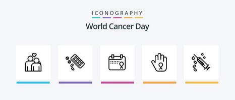 pacote de ícones da linha 5 do dia mundial do câncer, incluindo estágios. doença. AIDS. vírus. Câncer. design de ícones criativos vetor