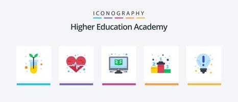 pacote de ícones do plano 5 da academia, incluindo conhecimento. ideia. estudar. sobre. posição. design de ícones criativos vetor