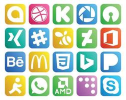 20 pacotes de ícones de mídia social, incluindo whatsapp pandora swarm bing mcdonalds vetor
