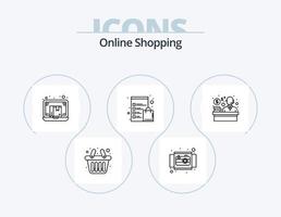 ícone de linha de compras on-line pack 5 design de ícone. compras. desconto. comprar. ordem. transporte vetor