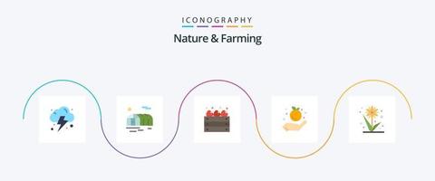 natureza e agricultura flat 5 icon pack incluindo . plantar. fazenda. flor. maçã vetor