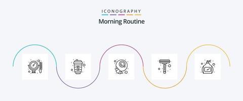 pacote de ícones da linha 5 da rotina matinal, incluindo . perfume. café. garrafa. máquina de barbear vetor