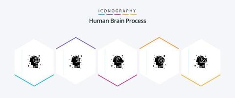 pacote de ícones de 25 glifos de processo do cérebro humano, incluindo relaxado. mente. crescimento. humano. mente vetor