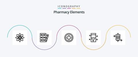 Elementos de farmácia linha 5 pacote de ícones, incluindo cuidados de saúde. drogas . tábua. mais vetor
