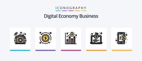 linha de negócios de economia digital cheia de 5 ícones, incluindo . servidor. tecnologia. base de dados. computador. design de ícones criativos vetor