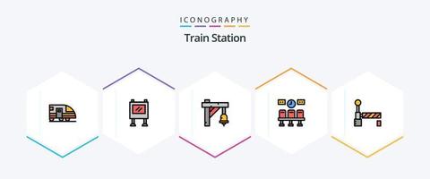 estação de trem 25 pacote de ícones de linha preenchida, incluindo trem. relógio. Sino. transporte. assentos vetor