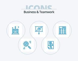 design de ícones do pacote de 5 ícones azuis de negócios e trabalho em equipe. trabalho em equipe. apresentação. processo. negócios. tecnologia vetor