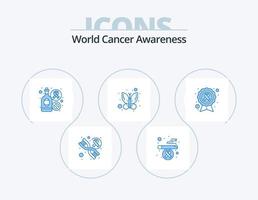 design de ícone azul do pacote 5 de ícones azuis de conscientização mundial sobre o câncer. doença. fita. vinho. Câncer. inseto vetor