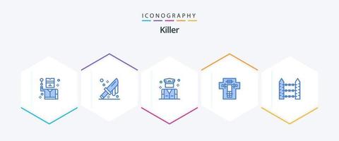 assassino 25 pacote de ícones azul incluindo farpado. elétrico. negócios. decapitar. cama vetor