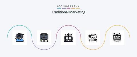 linha de marketing tradicional preenchida com 5 ícones planos, incluindo marketing. direto. contente. comunicação. escritor vetor