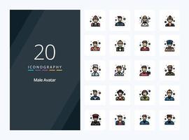 20 ícones preenchidos de linha de avatar masculino para apresentação vetor