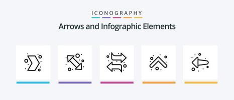 pacote de ícones de linha 5 de seta, incluindo seta. multimídia. direção. ejetar. certo. design de ícones criativos vetor