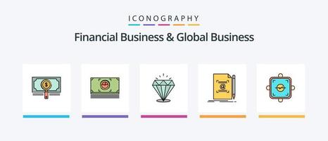 negócios financeiros e linha de negócios global preencheram o pacote de 5 ícones, incluindo nota. negócios. gráfico. aperto de mão. acordo. design de ícones criativos vetor
