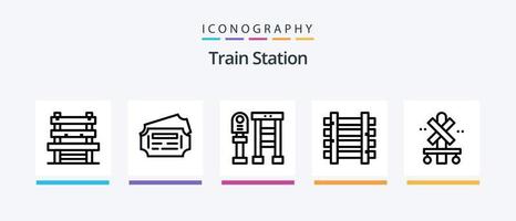 pacote de ícones da linha 5 da estação de trem, incluindo . trem. bilhete. bandeira. estação. design de ícones criativos vetor